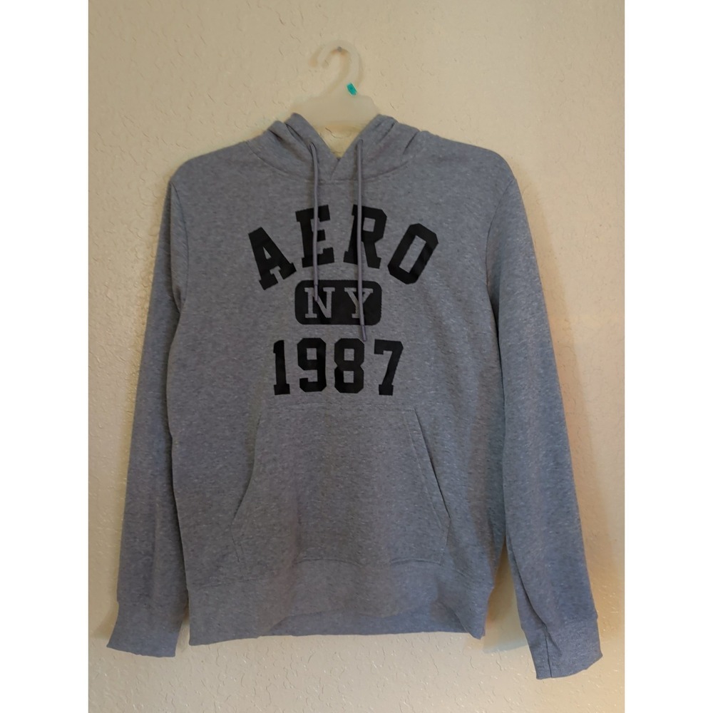 Aeropostale NY 1987 Mens Gray Hooded Pullover Sweatshirt Hoodie Logo 1987